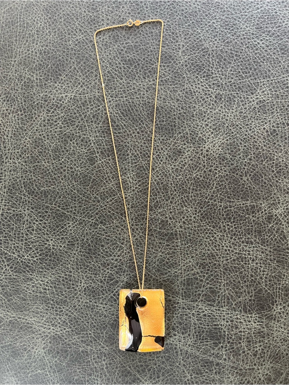 Italian Gold Necklace with Glass Pendant Black Gold Chain 18 in - Picture 4 of 16